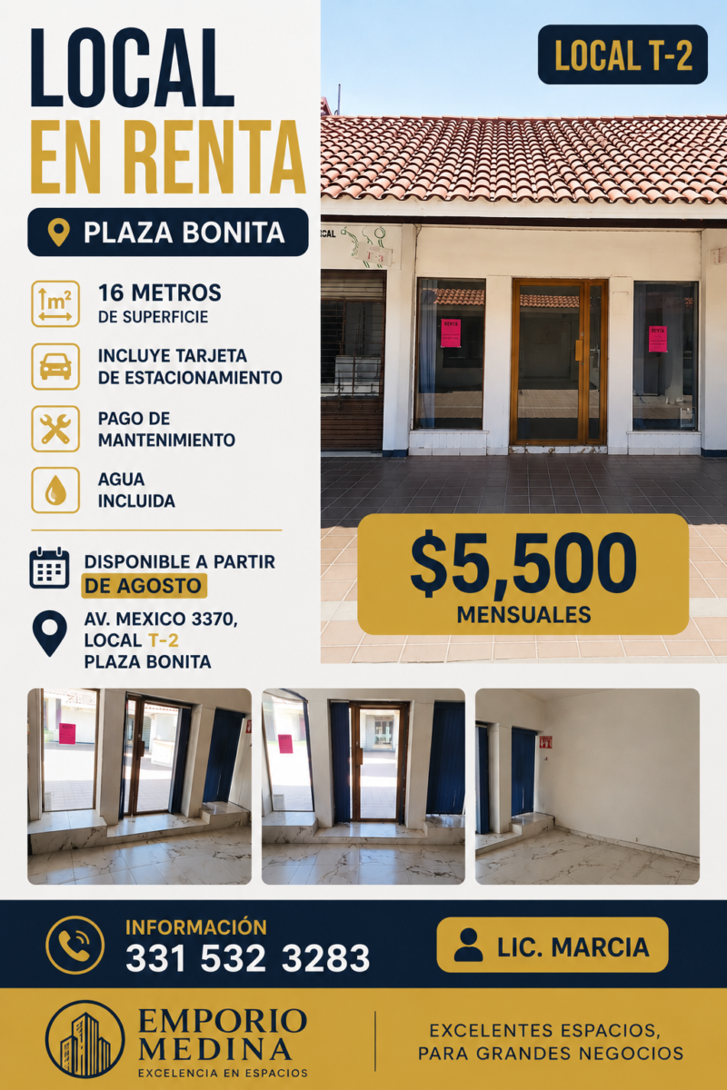 ¡Local en Renta en Plaza Bonita!